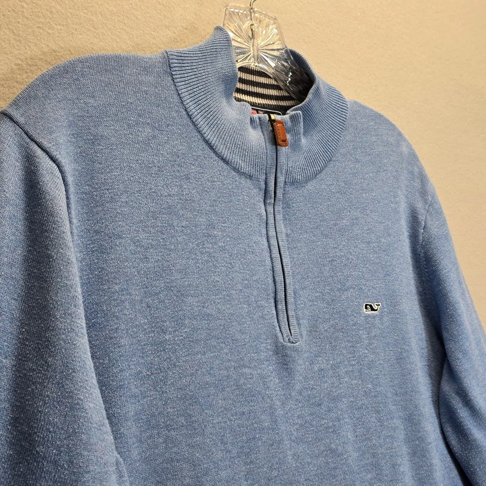 Vineyard Vines Performance Men's Medium 1/4 Zip Sweater Mock Neck Blue Stretch